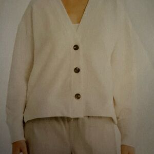 Nordstrom Casual Cardigan, V-Neck, button down. Cream.